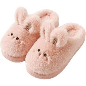 Pink Bunny Slippers Women Plush Rabbit House Shoes Warm Cozy Closed Toe Indoor